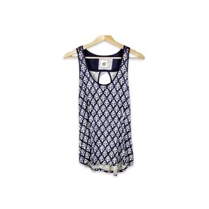Anthropologie Lilka Alameda Navy & White Racer Back Boho Tank Top Size M